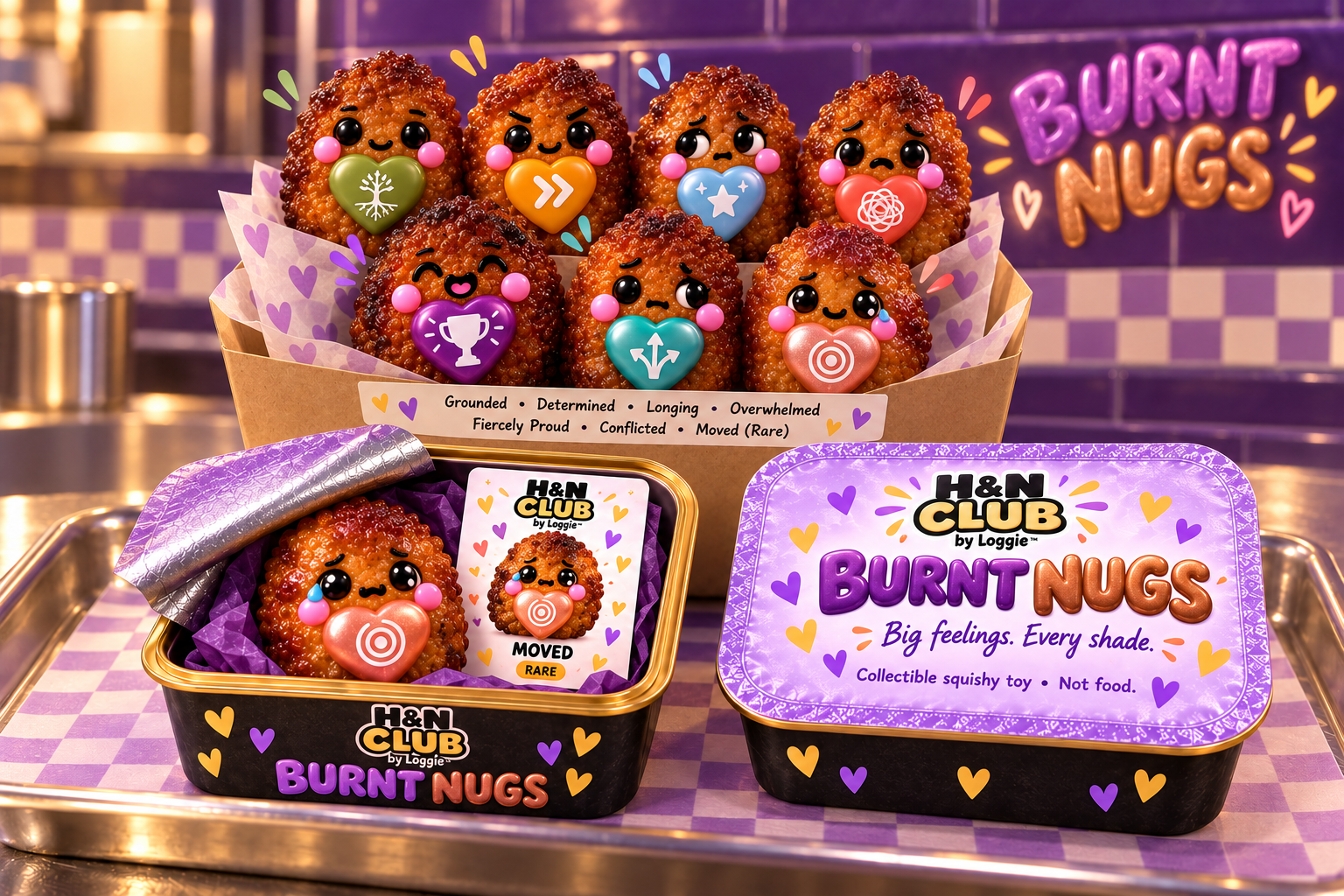 Burnt Nugs collectible crew in a warm toasted-look palette